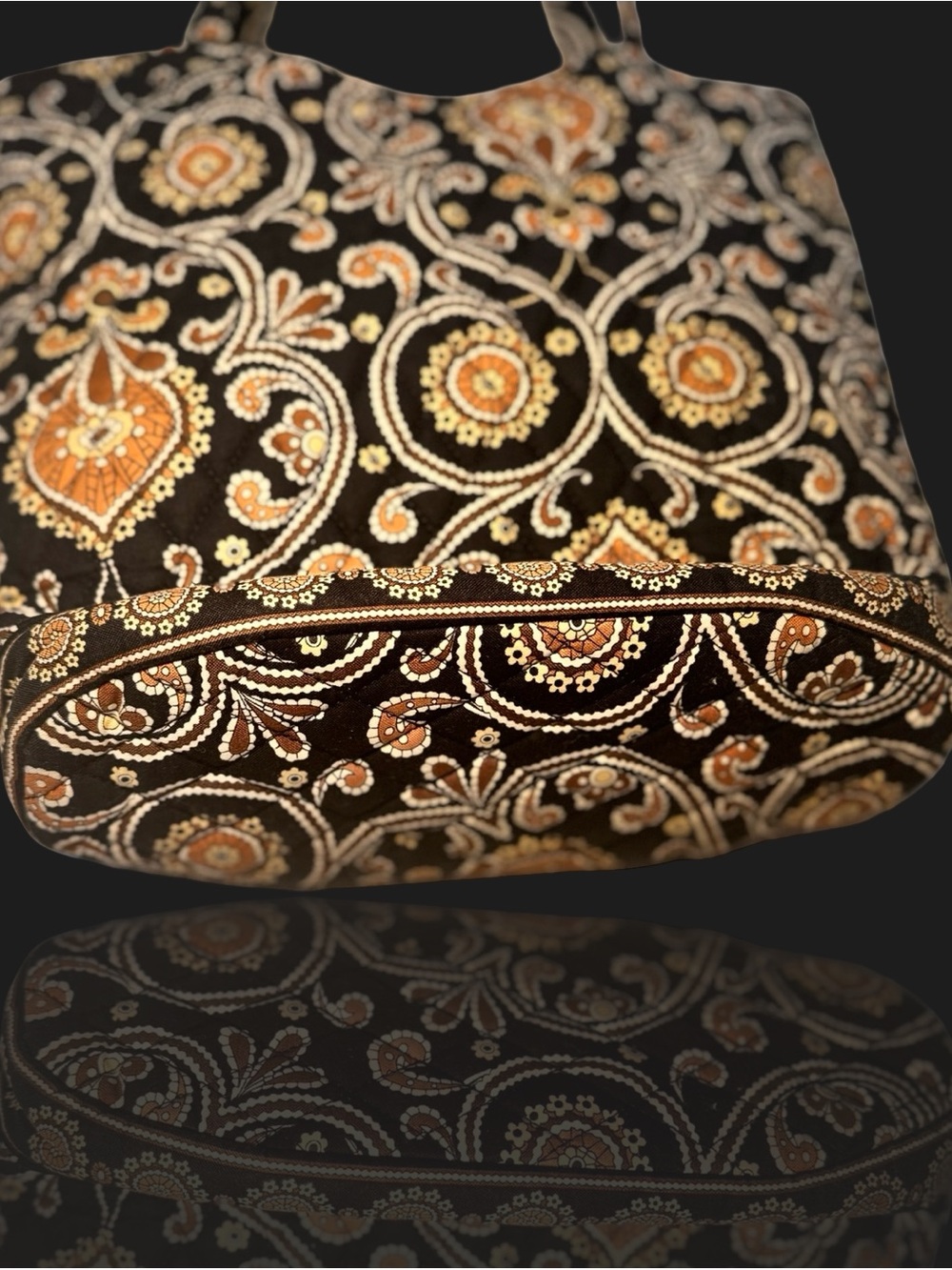 Vera Bradley Café Latte Tote Bag EUC Quilted Paisley Black Brown + Bonus Pouch - Picture 5 of 6